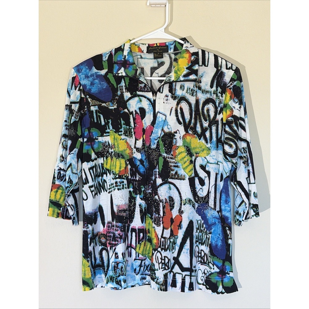Vintage Jackets Galore‎ Graffiti Street Art Embellished 1/4 Zip Pullover Shirt M